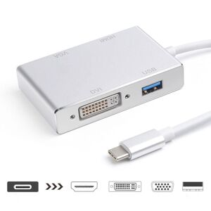 Shoppo Marte 4 in 1 USB 3.1 USB C Type C to HDMI VGA DVI USB 3.0 Adapter Cable for Laptop Apple Macbook Google Chromebook Pixel