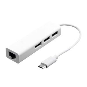 Shoppo Marte 13cm USB-C 3.1 / Type-C 100 Mbps Ethernet Adapter with 3-port USB 2.0 Hub, For MacBook 12 inch / Chromebook Pixel 2015(White)