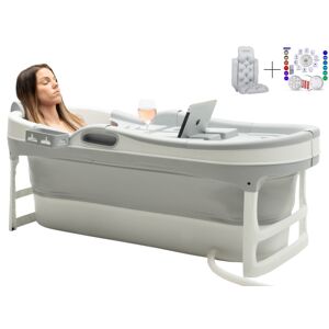 Hello Bath HelloBath Foldebadekar til voksne - Grå - 148cm - Ekstra lang - Inkluderende badepude &amp; Opbevaring Cover