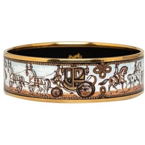 Pre-owned Hermes Horse Carriage Wide Enamel Bangle 65 White