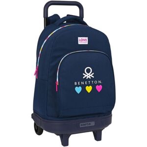 School Rucksack with Wheels Benetton Love Navy Blue 33 X 45 X 22 cm