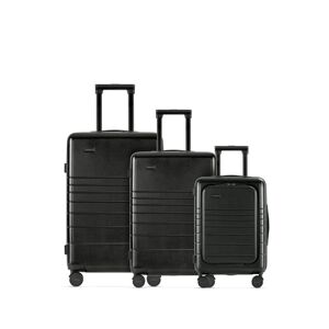 Sæt med 3 Eternitive E3 kufferter / TSA kombinationslås / størrelse S + M + L / sort / håndbagage med ekstra lomme og USB-C og USB-A port / 360° dreje