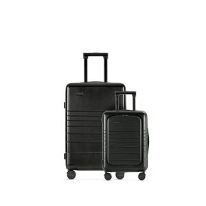 Sæt med 2 Eternitive E3 kufferter / TSA kombinationslås / størrelse S + L / farve sort / håndbagage med ekstra lomme og USB-C og USB-A port / 360°