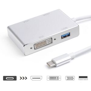 Shoppo Marte 4 in 1 USB 3.1 USB C Type C to HDMI VGA DVI USB 3.0 Adapter Cable for Laptop Apple Macbook Google Chromebook Pixel