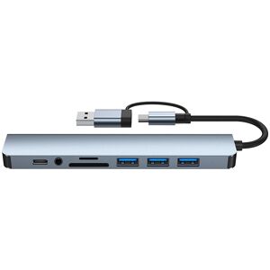 INF Computerdockingstation 2 i 1 USB C Hub 8 Ports 3.0 Hub til Windows Mac OS Grå