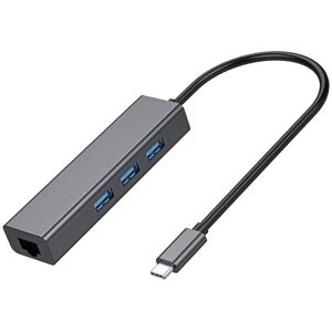 NÖRDIC C USB til Ethernet Giga netværksadapter med 3xUSB 3.1 hub, Aluminium Space Grey