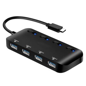 Shoppo Marte High Speed 4 x USB 3.0 to USB-C / Type-C HUB with Switch (Black)