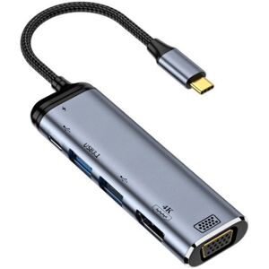 Shoppo Marte Y002 6 in 1 Type-C to VGA+HDMI+Dual USB+Dual USB-C/Type-C Interface Multifunctional Adapter