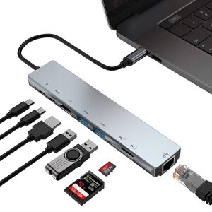 Shoppo Marte WC7367 8 in 1 87W Type-C to PD+USB3.0/USB2.0+SD+TF+HDMI+RJ45+Type-c Docking Station HUB