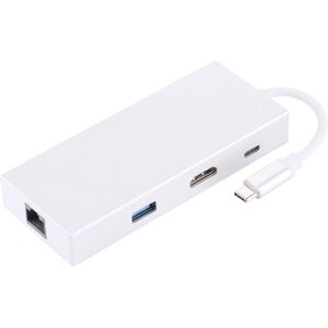 Shoppo Marte USB-C / Type-C to HDMI & RJ45 & 2 x USB 3.0 & SD & Micro SD Card Reader Adapter HUB with USB-C / Type-C Charging, For Macbook / New Macbook Pro / Huaw