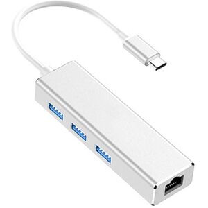 Shoppo Marte USB-C / Type-C to Gigabit Ethernet RJ45 & 3 x USB 3.0 Adapter Converter HUB, Computer External Tablet Phone Universal(Silver)