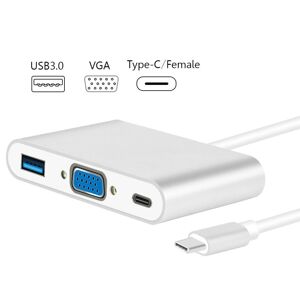 Shoppo Marte USB Type C to VGA 3-in-1 Hub Adapter supports USB Type C tablets and laptops for Macbook Pro / Google ChromeBook(Silver)
