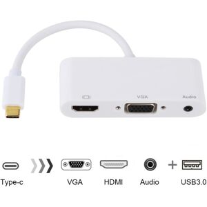 Shoppo Marte USB 2.0 + Audio Port + VGA + HDMI to USB-C / Type-C HUB Adapter (White)