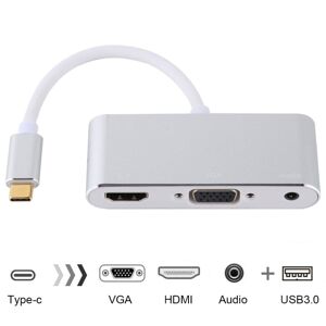 Shoppo Marte USB 2.0 + Audio Port + VGA + HDMI to USB-C / Type-C HUB Adapter (Silver)