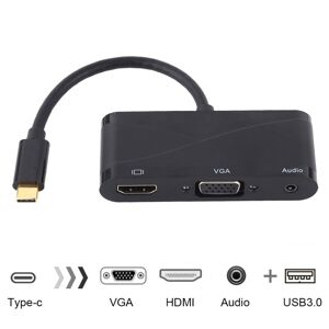 Shoppo Marte USB 2.0 + Audio Port + VGA + HDMI to USB-C / Type-C HUB Adapter (Black)