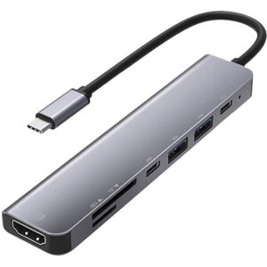 Shoppo Marte UC902 7-in-1 Multi-function HDMI+SD/TF+USB x 2+Type-C+PD to USB-C / Type-C Aluminum Alloy HUB