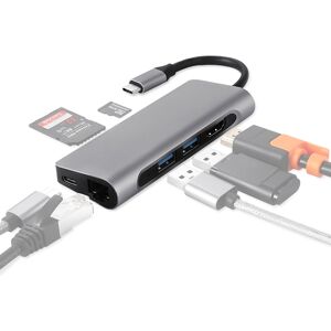 Shoppo Marte TY-02  7 in 1 USB-C / Type-C Multi-port HUB Adapter with HDMI Output, TF Card / SD Card Reader, 2 x USB 3.0 Ports, USB-C / Type-C Power Delivery, RJ45