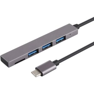 Shoppo Marte T-809B TF Card Reader + 3 x USB 3.0 Ports to USB-C / Type-C HUB Converter, Cable Length: 13cm (Grey)