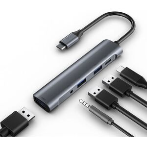 Shoppo Marte QC521 5 in 1 2xUSB2.0+USB3.0+Audio Port+PD to USB-C / Type-C HUB Adapter