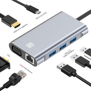 JUNSUNMAY 7 in 1 Type-C to 4K HDMI / VGA / 1000M Ethernet Docking Station Adapter USB C Hub