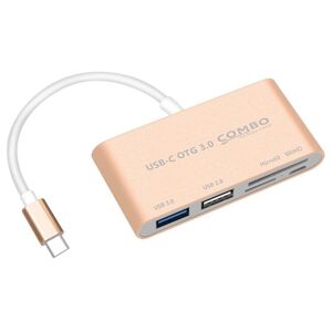 Shoppo Marte COMBO T-693 5 in 1 USB-C / Type-C to SD / TF / Micro SD Card Slot + USB 3.0 + USB 2.0Ports OTG HUB Card Reader(Gold)