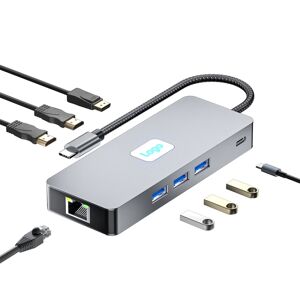 Shoppo Marte BYL-2401 8 in 1 Type-C to PD100W + USB3.0 + HDMI + DP + RJ45 HUB Docking Station(Space Grey)