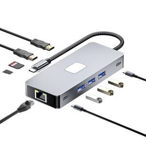 Shoppo Marte BYL-2315 10 in 1 Type-C to PD100W + USB3.0 + HDMI + RJ45 + SD/TF HUB Docking Station(Space Grey)
