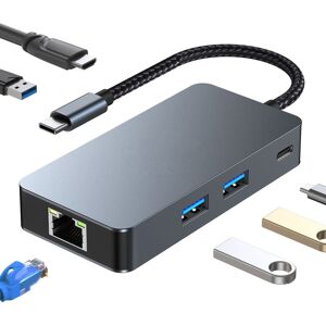 Shoppo Marte BYL-2308 6 in 1 USB-C / Type-C to USB3.2 + Gigabit Internet + HDTV HUB Adapter (Dark Gray)