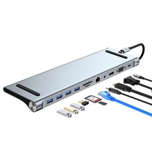Shoppo Marte AD-059 11 in 1 USB-C / Type-C to 4K HDMI + VGA + SD / TF Card Slot + Gigabit Ethernet + 3.5mm AUX + USB-C / Type-C + 4 USB 3.0 Multifunctional Docking