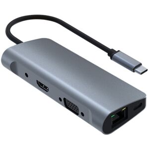 Shoppo Marte 9 in 1 RJ45 + PD + SD/TF + USB 3.0 x 2 + HDMI + VGA + Audio to USB-C / Type-C HUB Adapter