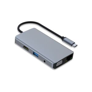 Shoppo Marte 9 in 1 RJ45 + 100W PD + SD/TF + USBx2 + HDMI + VGA + 3.5mm AUX to Type-C HUB Adapter