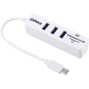 Shoppo Marte 2 in 1 TF & SD Card Reader + 3 x USB Ports to USB-C / Type-C HUB Converter, Total Length: 24cm(White)