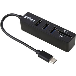 Shoppo Marte 2 in 1 TF & SD Card Reader + 3 x USB Ports to USB-C / Type-C HUB Converter, Total Length: 24cm(Black)