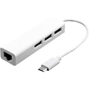 Shoppo Marte 13cm USB-C 3.1 / Type-C 100 Mbps Ethernet Adapter with 3-port USB 2.0 Hub, For MacBook 12 inch / Chromebook Pixel 2015(White)