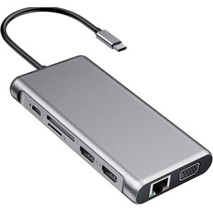 Shoppo Marte 12 in 1 HDMI x2 + USB3.0 + USB2.0 + PD Charging + VGA + RJ45 + 3.5mm Jack + TF/SD x2 Type-C / USB-C HUB Docking Station(Dark Grey)