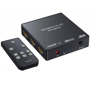 NÖRDIC HDMI Switch med 3xHDMI input og 4K i 1xHDMI 30Hz, 1xToslink digital udgang og 2x analog stereo audio L/R RCA-udgang, infrarød fjernbetjening