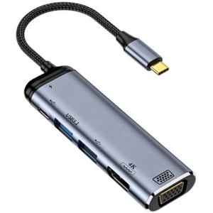 Shoppo Marte Y002 6 in 1 Type-C to VGA+HDMI+Dual USB+Dual USB-C/Type-C Interface Multifunctional Adapter