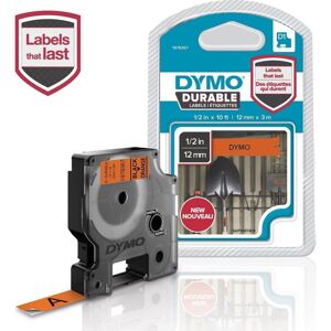 Dymo D1 Holdbar (12 mm x 3 M), sort på orange