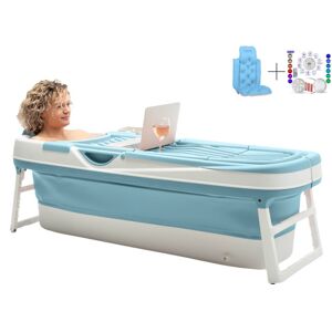 HelloBath Foldebadekar til voksne - Blå  - 157cm - Ekstra lang - Inkluderende badepude &amp; Opbevaring Cover