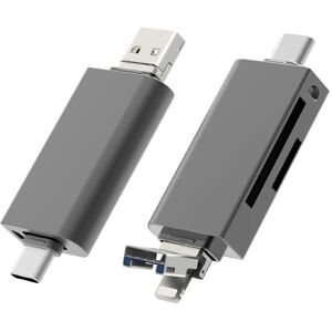 NÖRDIC OTG kortlæser 3 i 1 USB-C + Lightning + USB-A 3.0 understøttelse af SD / TF Micro SD Op til 2TB 5Gbps