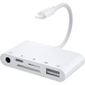 NÖRDIC Lightning adapter 1 til 5 porte 1xUSB A 3.1 Lightning port 1x 3,5 1x Audio 1xSD- og 1xTF kortlæser