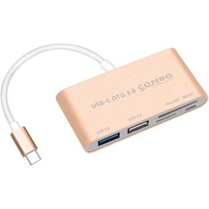 Shoppo Marte COMBO T-693 5 in 1 USB-C / Type-C to SD / TF / Micro SD Card Slot + USB 3.0 + USB 2.0Ports OTG HUB Card Reader(Gold)