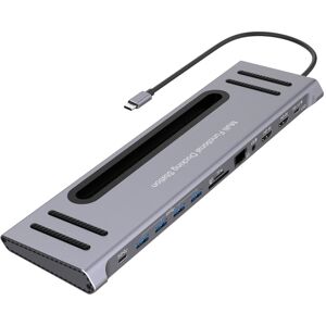 Shoppo Marte 9199 12 in 1 USB-C / Type-C to USB-C / Type-C + TF / SD Card Slot + RJ45 + 3.5mm Audio + PD USB-C / Type-C Charging + 2 HDMI + 4 USB 3.0 Ports Multifu