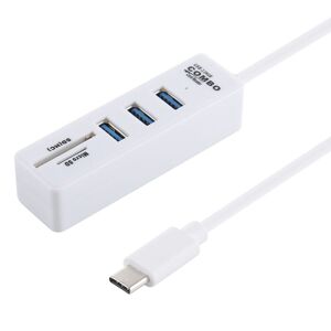 Shoppo Marte 2 in 1 TF / SD Card Reader + 3 x USB 3.0 Ports to USB-C / Type-C HUB Converter, Cable Length: 26cm (White)