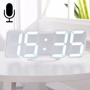 shopnbutik Modern 3D LED Sound Control Colorful Digital Alarm Clock Adjust Brightness Electronic Wall Glowing Hanging Clock with Remote Control(White)