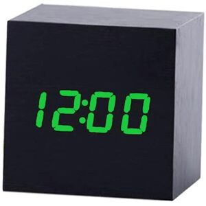 shopnbutik Multicolor Sounds Control Wooden Clock Modern Digital LED Desk Alarm Clock Thermometer Timer Black Green