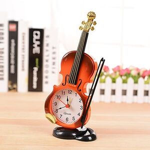 shopnbutik Multi-functional Originality Violin Electronics Pointer Alarm Clock with Pen Holder (Red)