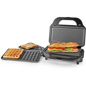 Nedis Multi Grill   Grill / Sandwich / Waffle   900 W   28 x 15 cm   Automatisk temperaturregulering   Plastik / Rustfri Stål