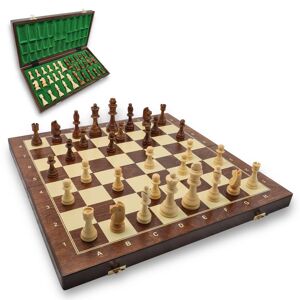 Amazinggirl Skakspil skak skakbræt træ af høj kvalitet - skakbrætsæt foldbart med skakbrikker stort til børn og voksne 48 X 48 cm