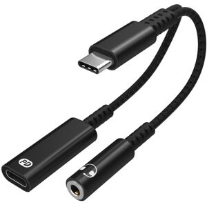 INF USB-C adapter til 3,5 mm hovedtelefoner og USB-C oplader Sort